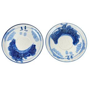 Two Tea Saucers w/ no cups, Replacement plate blue cream crazed aged